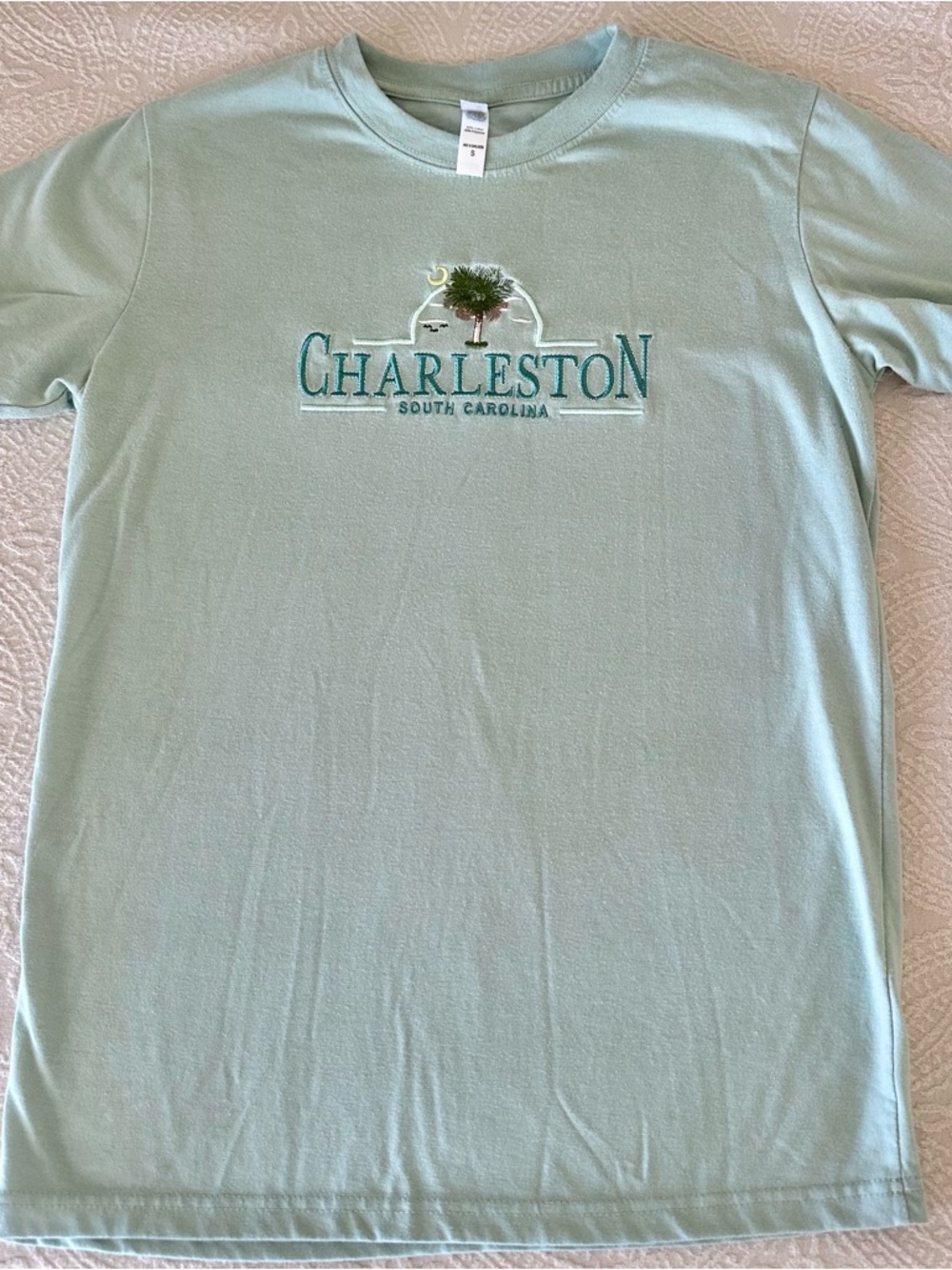 Charleston Embroidered Light Green T-Shirt